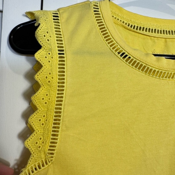Lilly Pulitzer Agee Top Yellow Ruffled/Eyelet Sleeveless Top Size XS - Picture 2 of 5